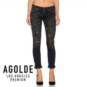 AGOLDE SKINNY FIT SZ31 NWOT DISTRESSED BLK DENIM